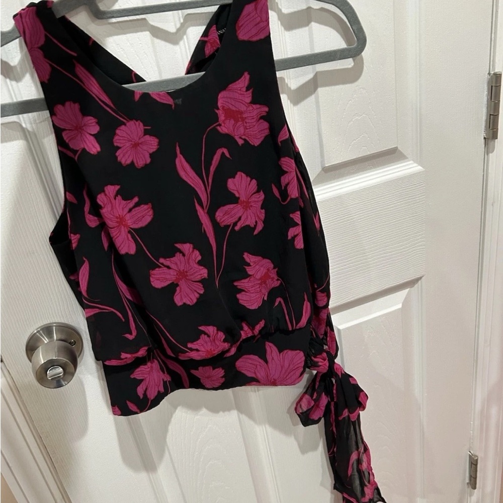Banana Republic Black Top with Pink Floral Design